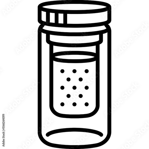 Black and white outline icon of glass tea tumbler with infuser vector