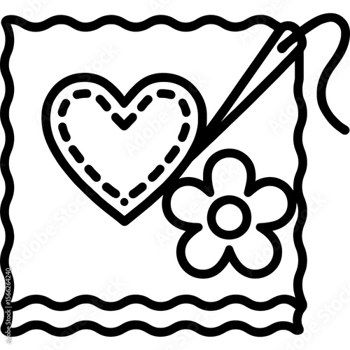 Applique fabric pieces sewing outline icon vector