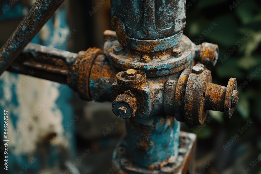Closeup view of a rusty wind-powered water pump showcasing aged mechanisms and corroded surfaces, A close-up view of an old, rusty wind-powered water pump Closeup view of a rusty wind-powered water pump showcasing aged mechanisms and corroded surfaces, A close-up view of an old, rusty wind-powered water pump