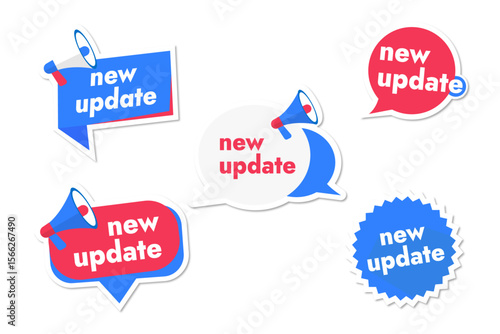 set of blue-red vector stickers of the new update on a transparent background