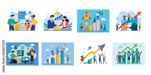 Inspiring Illustration of Teams Achieving Business Success Through Collaboration