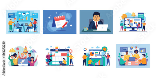 Colorful Illustration of Business Teams Planning Strategies and Goals