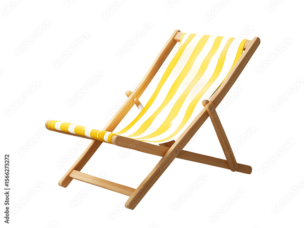 3D Of Wooden Beach Lounger with Yellow Stripes on Transparent Background 3D Of Wooden Beach Lounger with Yellow Stripes on Transparent Background