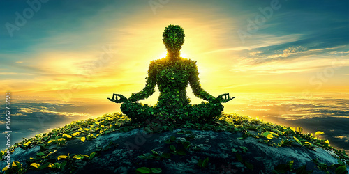 AI Generated: Serene Yoga Silhouette Amidst Sunrise - A Nature-Inspired Meditation Image