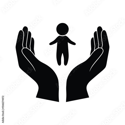 Protecting children Two hands gently cradling a child symbolizing safety care and childhood protection