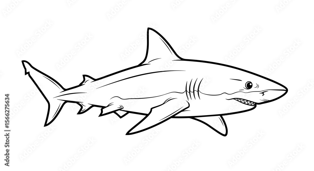 Obraz premium Shark illustration with detailed lines and powerful form in black and white