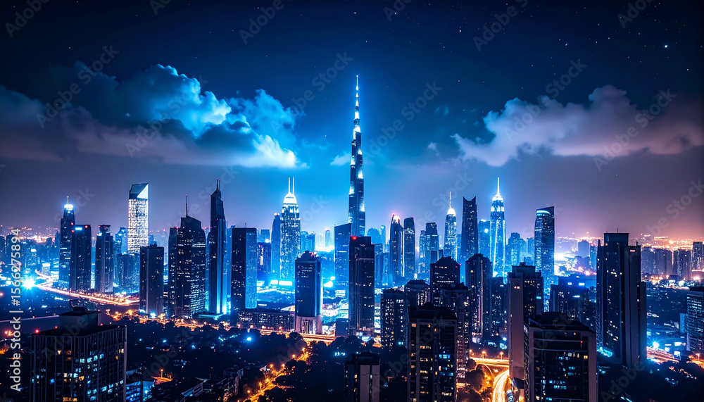Obraz premium Night cityscape of singapore central business district 