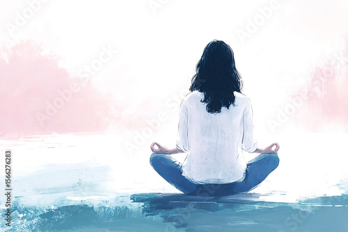 AI Generated Art: Woman in Serene Meditation Pose, Watercolor Style - Finding Inner Peace and Tranquility