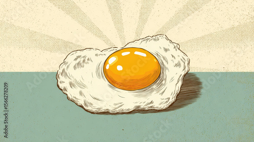 Vector-style cartoon artwork showcasing a sunny side up egg