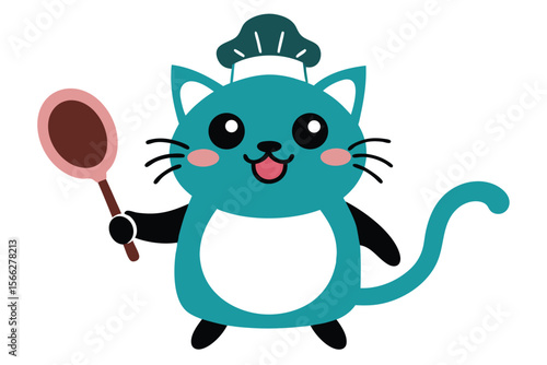 Whimsical cat chef expertly flips a pancake with a spatula