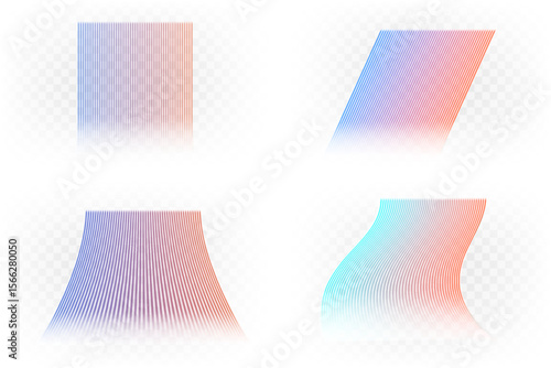 Light wind set of elements on transparent background. Dynamic blurred air flow movement