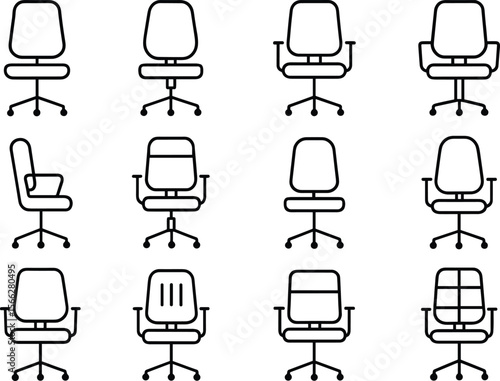 Ergonomic Office Chair Outline Icons Set A Comfortable and Adjustable Seating Solution for Enhanced Productivity
