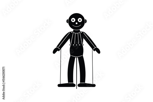 Simple Marionette Puppet Silhouette on White Background