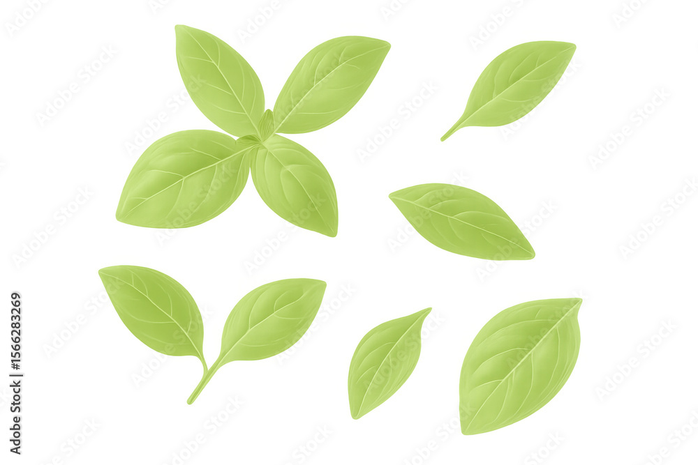 Fototapeta premium Realistic basil leaves falling against a transparent background, perfect for food and culinary designs