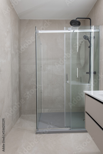 Wallpaper Mural Modern Minimalistic Bathroom with Glass Shower and Stylish Fixtures Torontodigital.ca