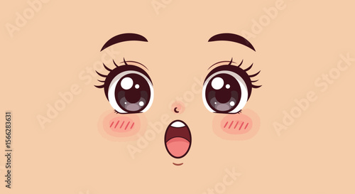 A close-up graphic illustration of a cute cartoon face with wide, expressive eyes and an open mouth, conveying a sense of surprise or amazement.