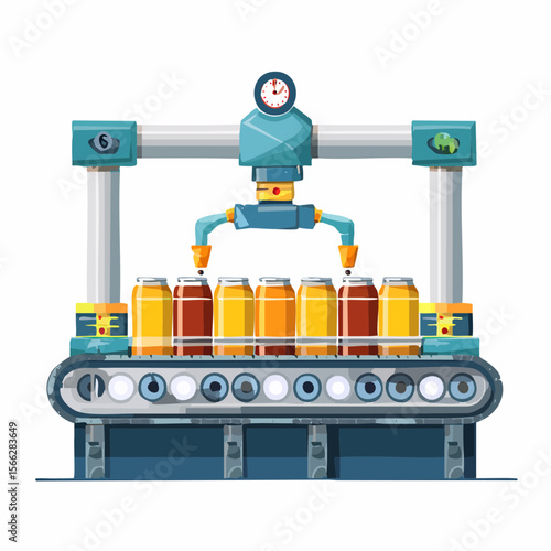 Automated beer production line with cans in factory setting