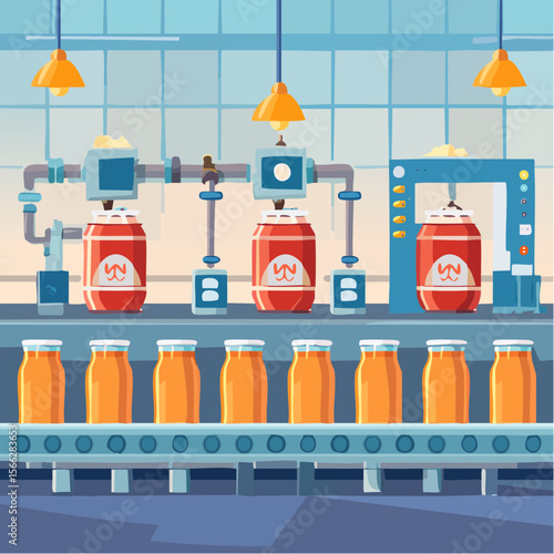 Automated beer production line with cans in factory setting