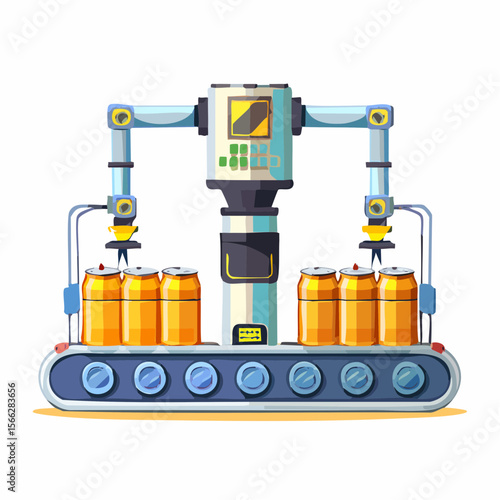Automated beer production line with cans in factory setting