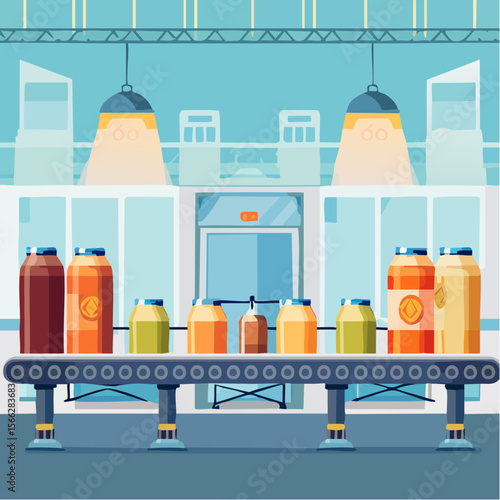 Automated beer production line with cans in factory setting