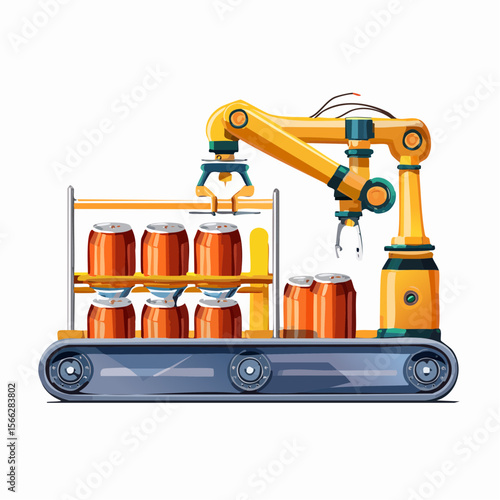 Automated beer production line with cans in factory setting