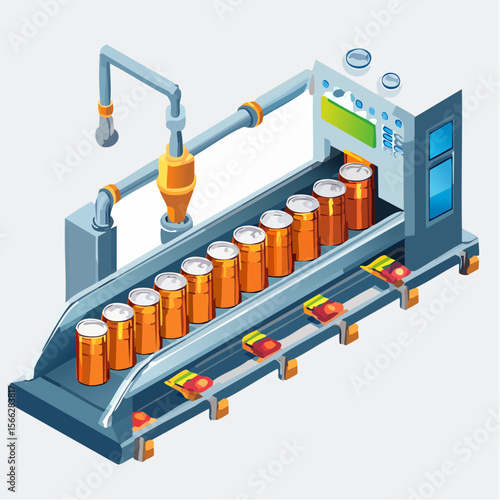 Automated beer production line with cans in factory setting