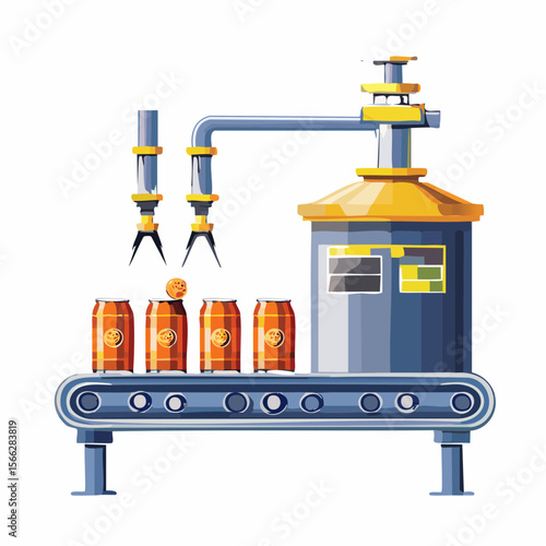 Automated beer production line with cans in factory setting
