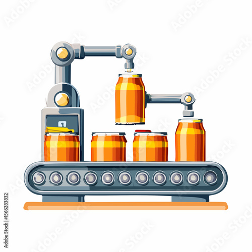 Automated beer production line with cans in factory setting