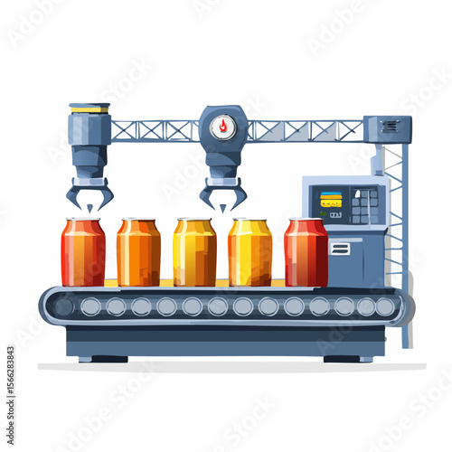 Automated beer production line with cans in factory setting