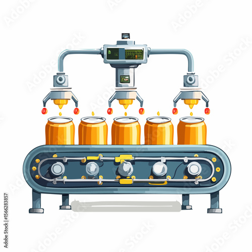 Automated beer production line with cans in factory setting