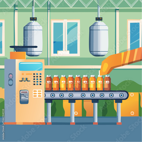 Automated beer production line with cans in factory setting