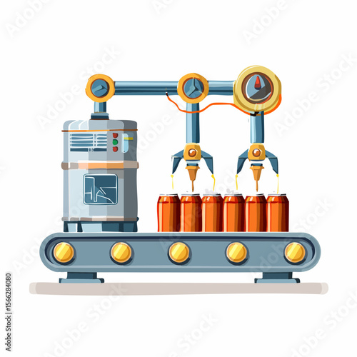 Automated beer production line with cans in factory setting