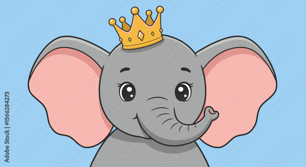 Fototapeta premium Vector Illustration of Cute Baby Elephant with Crown – Adorable Cartoon Animal Royalty Design