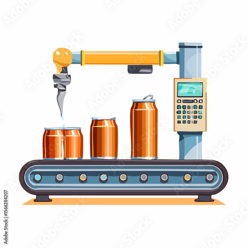Automated beer production line with cans in factory setting
