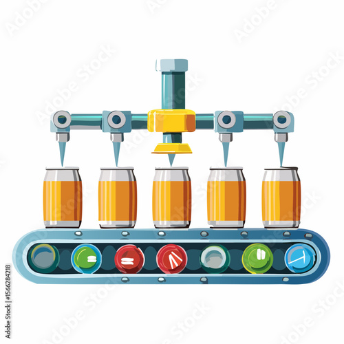 Automated beer production line with cans in factory setting