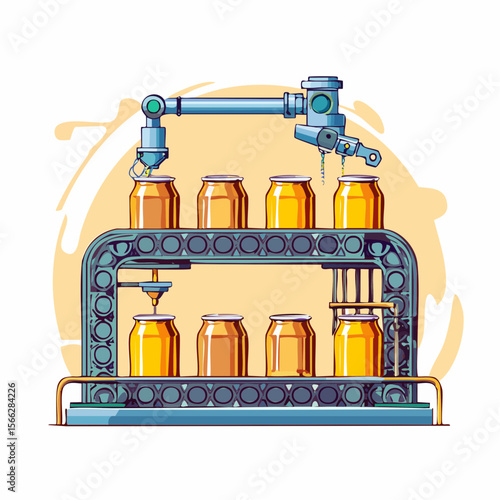 Automated beer production line with cans in factory setting