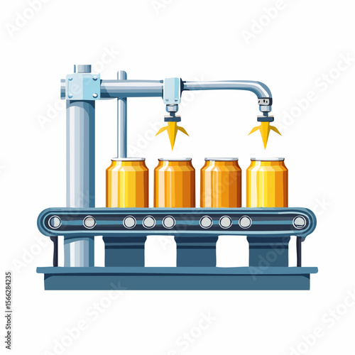 Automated beer production line with cans in factory setting