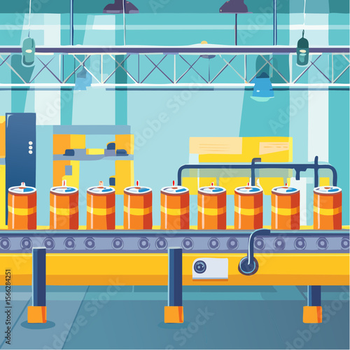 Automated beer production line with cans in factory setting