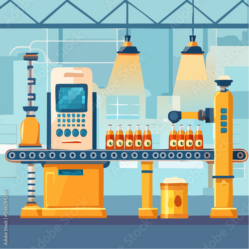 Automated beer production line with cans in factory setting