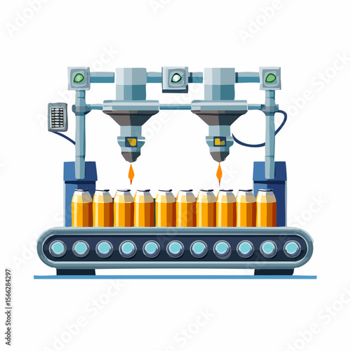 Automated beer production line with cans in factory setting