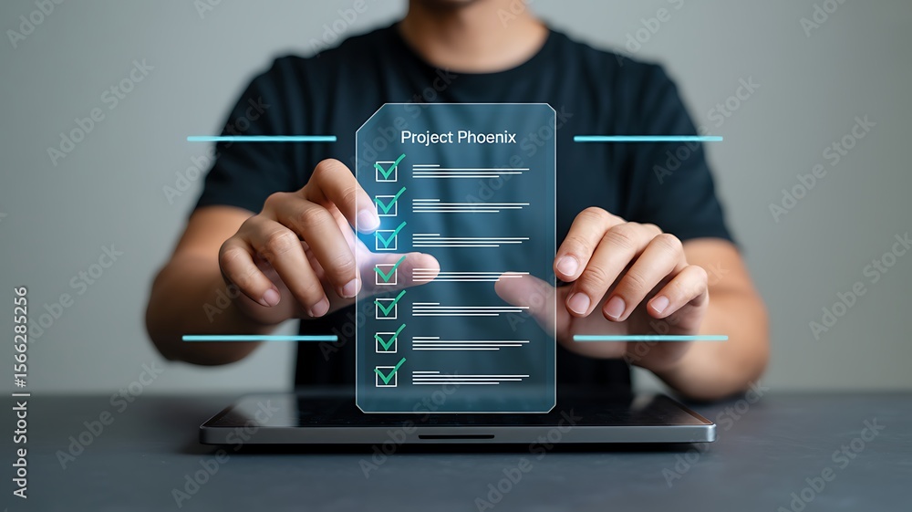 custom made wallpaper toronto digitalPerson interacting with digital checklist on transparent screen project