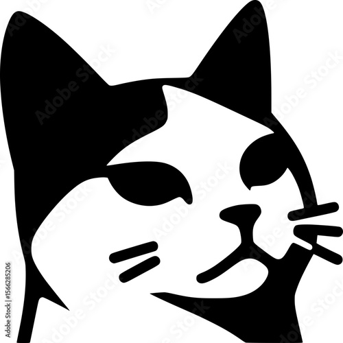 Cat meme giving side eye with sass, black vector meme silhouette, bold look
