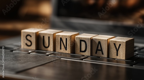 a wooden cubes in SUNDAY word on the table