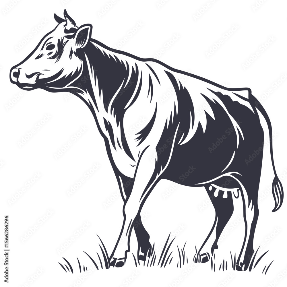 Fototapeta premium Cow Silhouette Isolated Farm Animal on White Background