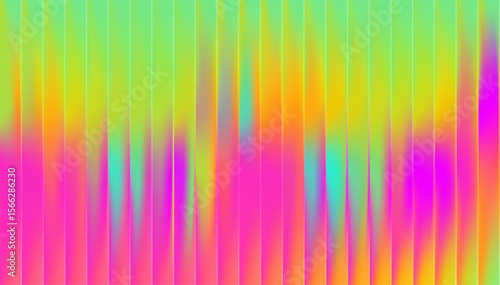 Ribbed fractal glass neon gradient art displays vivid hues. Vertical translucent panes glow with pink and green. Futuristic Y2K style for modern backgrounds.