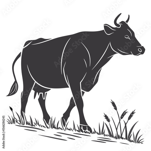 Cow Silhouette Isolated Farm Animal on White Background