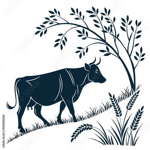 Cow Silhouette Isolated Farm Animal on White Background