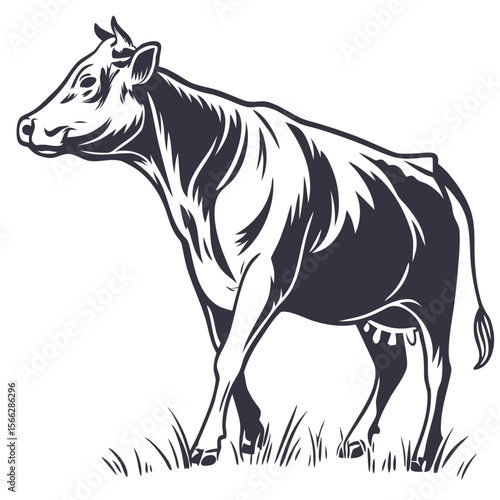 Cow Silhouette Isolated Farm Animal on White Background