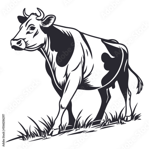 Cow Silhouette Isolated Farm Animal on White Background