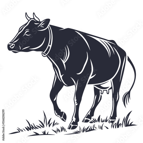 Cow Silhouette Isolated Farm Animal on White Background